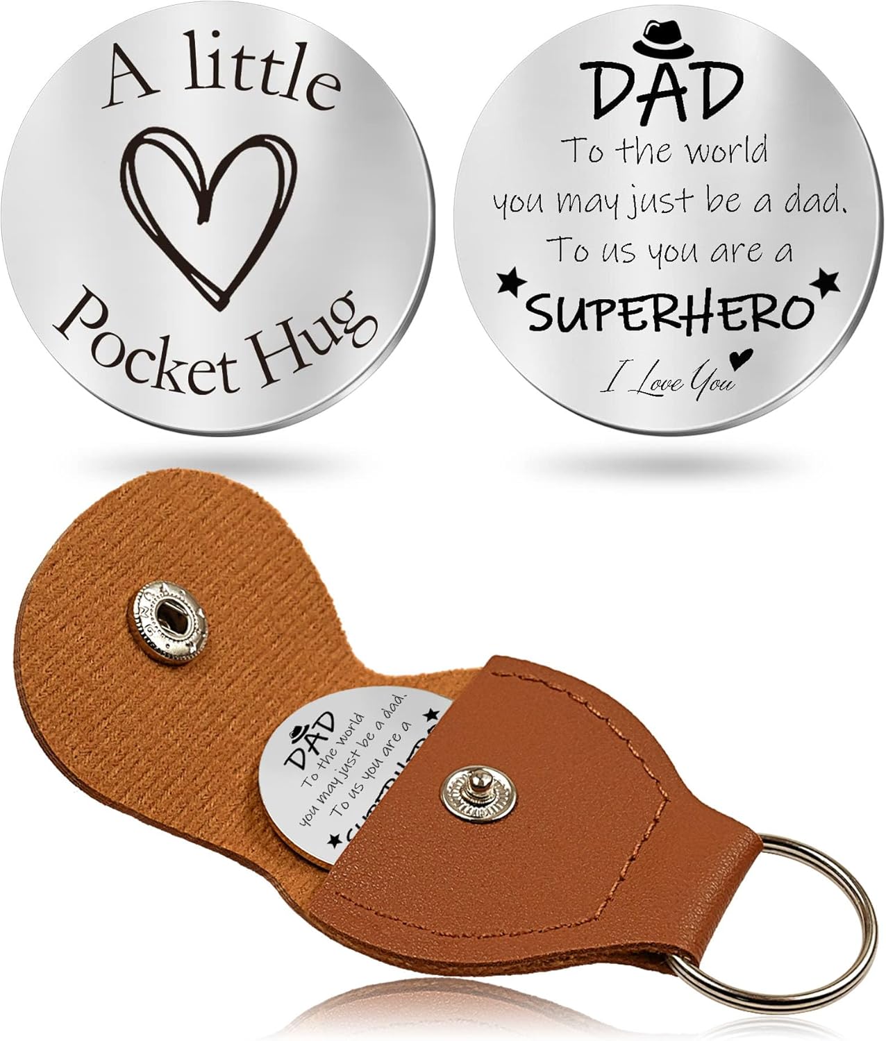 OUMILAN Pocket Hug Token Gifts for Men Boyfriend Girlfriend Inspirational Gift for Son Daughter Brother with Leather Keychain