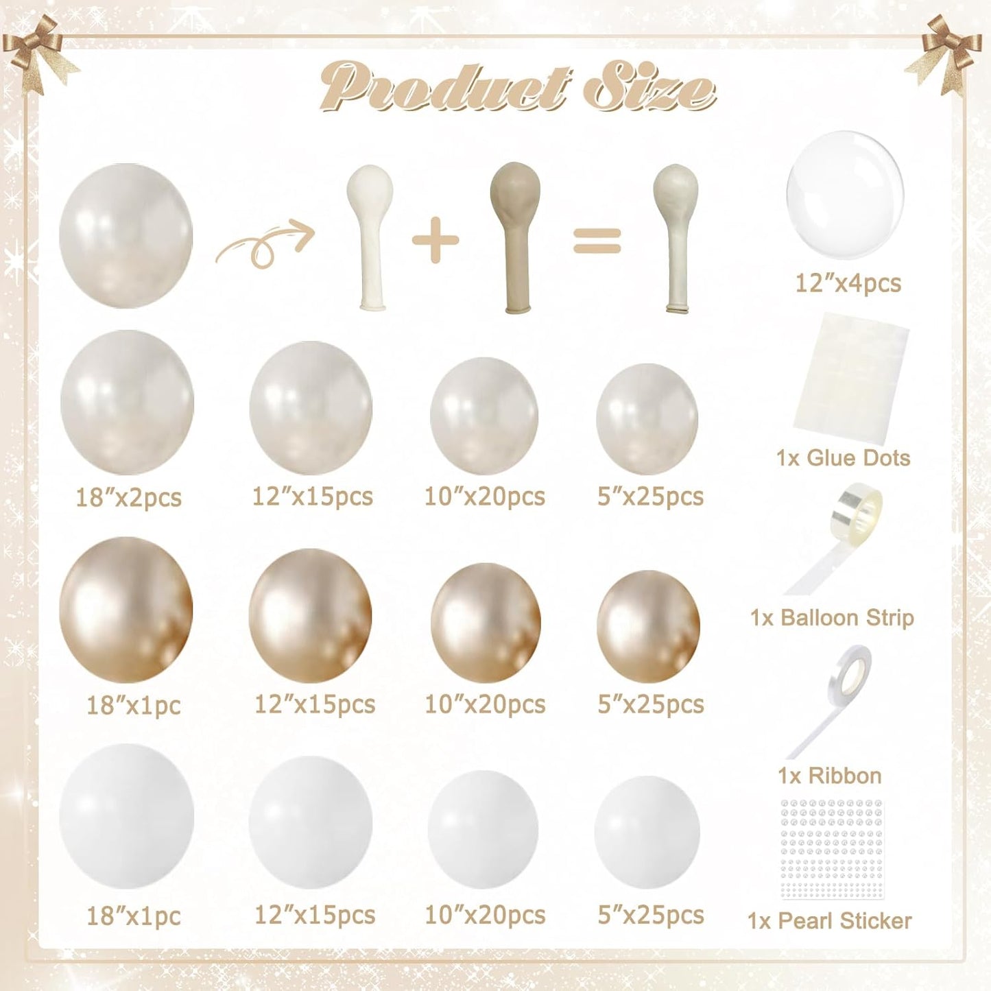 CROSSFINGERS Pearl Champagne Gold and White Balloon Garland Arch Kit, Double Stuffed 168pcs Pearl White Balloons for Birthday Wedding Baby Shower Bridal Shower Engagement Party Decoration