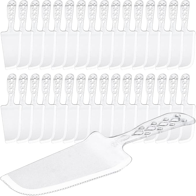 50 PCS Disposable Cake Cutter and Server - Clear Plastic, 8x2.3 In, for Pie, Tart, Pizza, Pastry, Baking