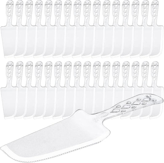 50 PCS Disposable Cake Cutter and Server - Clear Plastic, 8x2.3 In, for Pie, Tart, Pizza, Pastry, Baking
