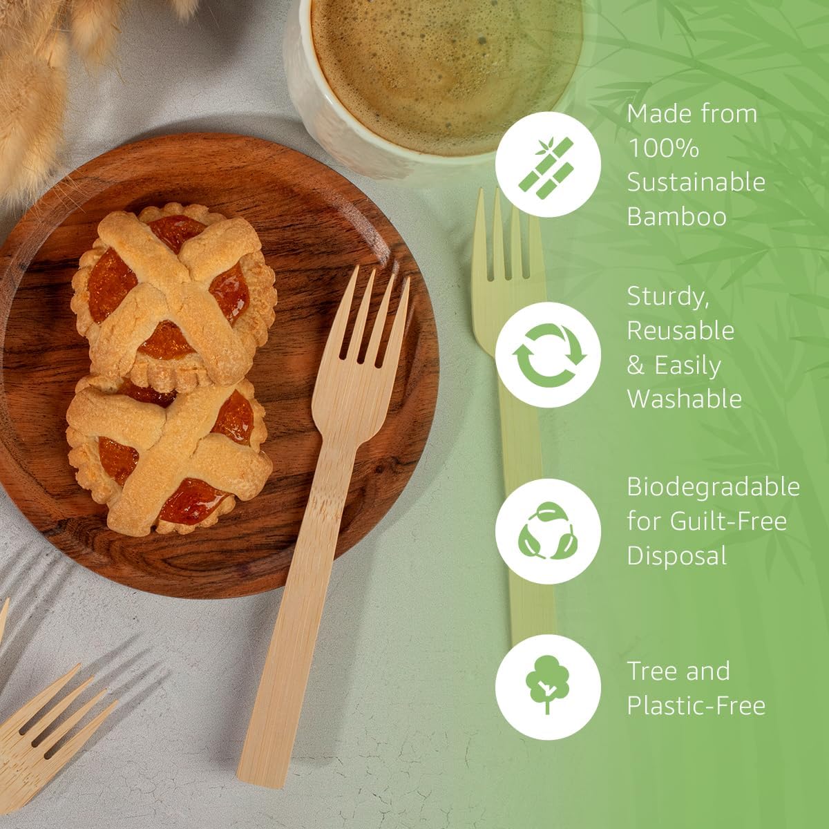 Ibambo 100% Bamboo Forks Set - High End Disposable Cutlery (100 Biodegradable Forks) | Reusable or Disposable Bamboo Utensils | Compostable FSC Certified Flatware for Weddings, Camping, Parties
