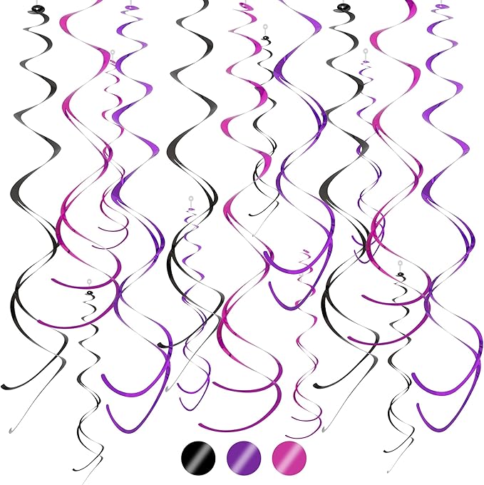 BEISHIDA Black Purple Pink Halloween Hanging Swirls Party Decorations Plastic Streamer for Ceiling, Halloween Party, Birthday Bachelorette Baby Shower Party Supplies, Pack of 30