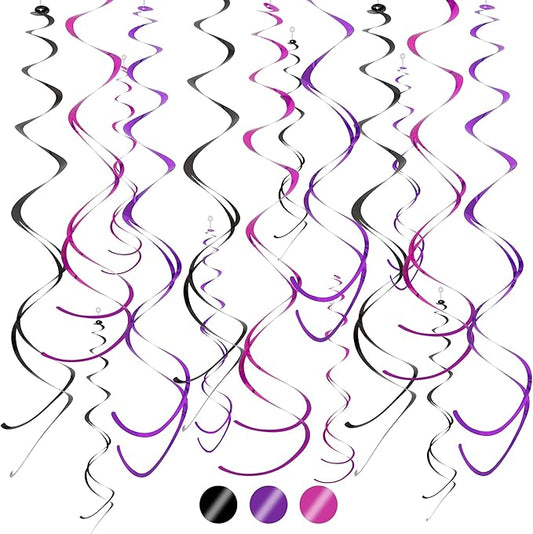 BEISHIDA Black Purple Pink Halloween Hanging Swirls Party Decorations Plastic Streamer for Ceiling, Halloween Party, Birthday Bachelorette Baby Shower Party Supplies, Pack of 30