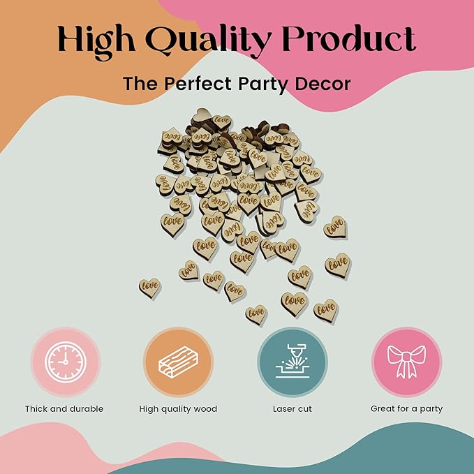 Confetti - Engraved Wood - Rustic Wooden Wedding Decor Party Table Scatter Decorations (Tiny Heart)