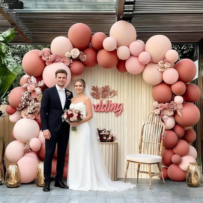 Dusty Pink Balloon Arch Kit, Double Stuffed Dusty Rose Muave Light Pink Cream Balloons Blush Nude Balloon Garland for Boho Baby Shower Bridal Shower Birthday Valentine Mother's Day Party Decorations
