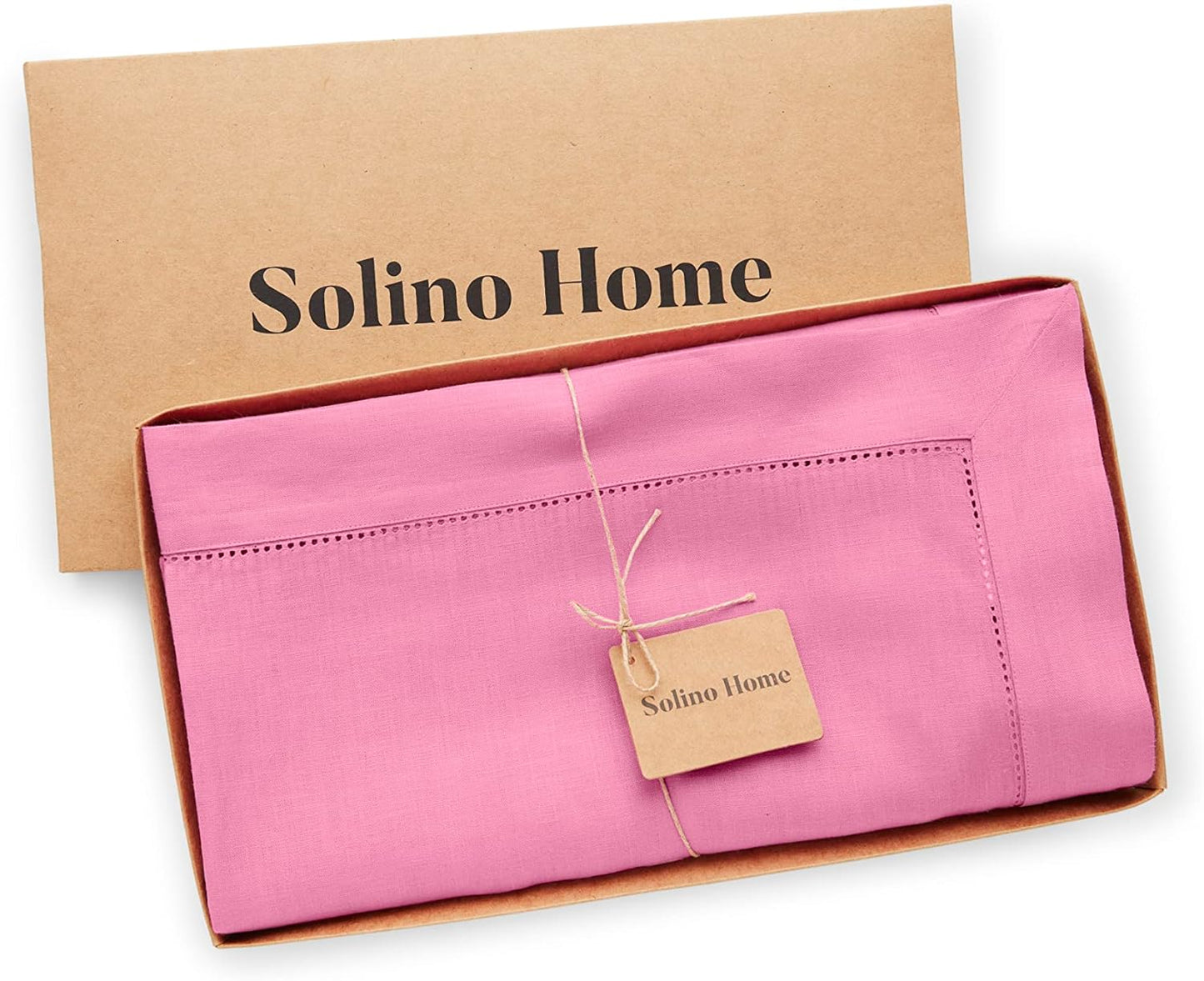 Solino Home Linen Tablecloth for Rectangle Tables 60 x 90 Inch - Classic Hemstitch 100% Pure Linen Flamingo Pink Table Cloth - Machine Washable Cloth Tablecloth for Halloween