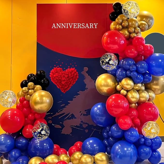 Red Black Blue Gold Balloons Garland Arch Kit, 167Pcs Latex Balloons Different Sizes 18 12 10 5 inch for Graduation Birthday Baby Shower Spider Theme Party Decorations