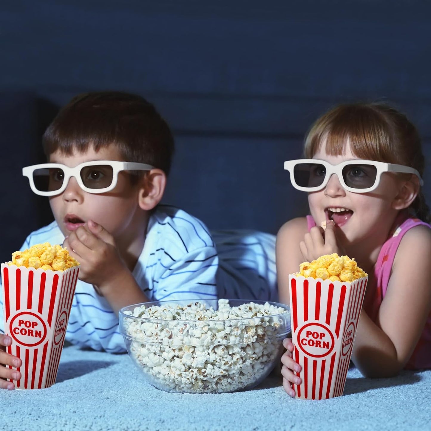 15 Pack Plastic Popcorn Boxes Red and White Striped Popcorn Buckets Bulk Reusable Open Top Containers for Movie Night, Classic Retro Style, 7.7 x 3.9 x 2.4 Inch