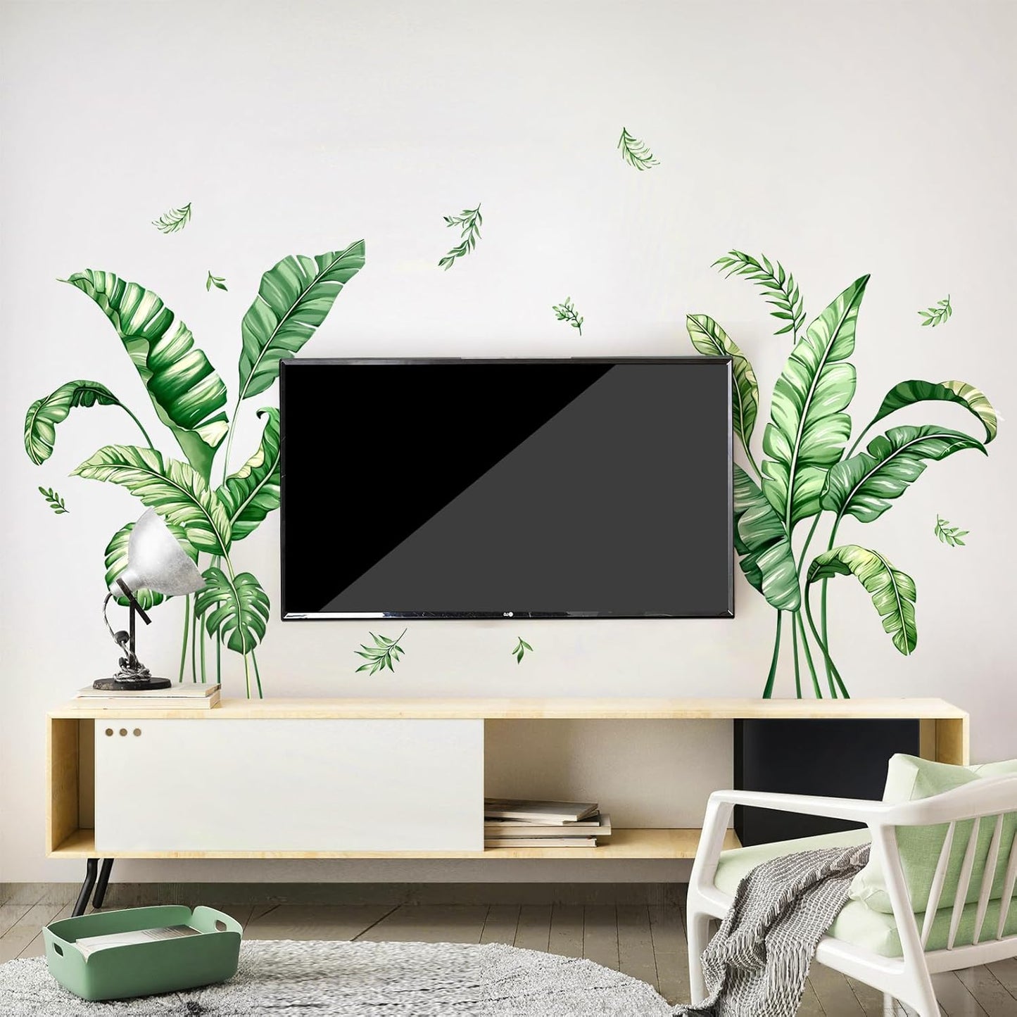 Tropical Palm Leaves Wall Decals, Large Green Plants Wall Stickers Vinyl Peel and Stick Wall Decal Self Adhesive Wall Art Sticker for Aisle Bedroom Office Sofa Backdrop Home Decor