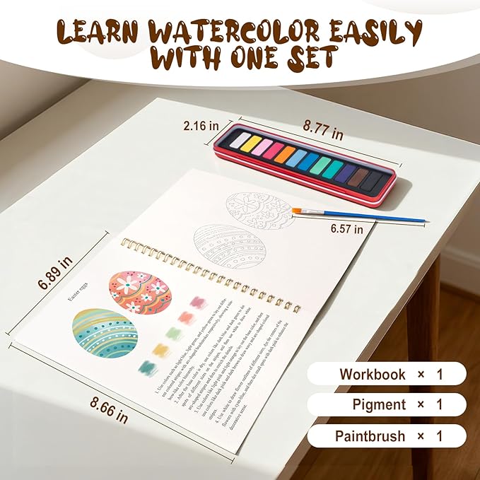 Kivzex Easter Watercolor Workbook for Adults, Beginner Friendly Watercolor Painting Kit Bunny Eggs Water Coloring Book, Nature-Themed Practice Art Gift Water Color Paint Book with Palette and Brush