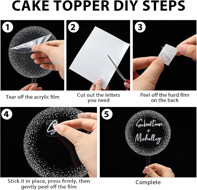 Weysat Personalized Acrylic Cake Topper with Transfer Letter Stickers, DIY Birthday Wedding Engagement Cake Topper for DIY Mr & Mrs Decorations Wedding Bridal Shower Bachelorette