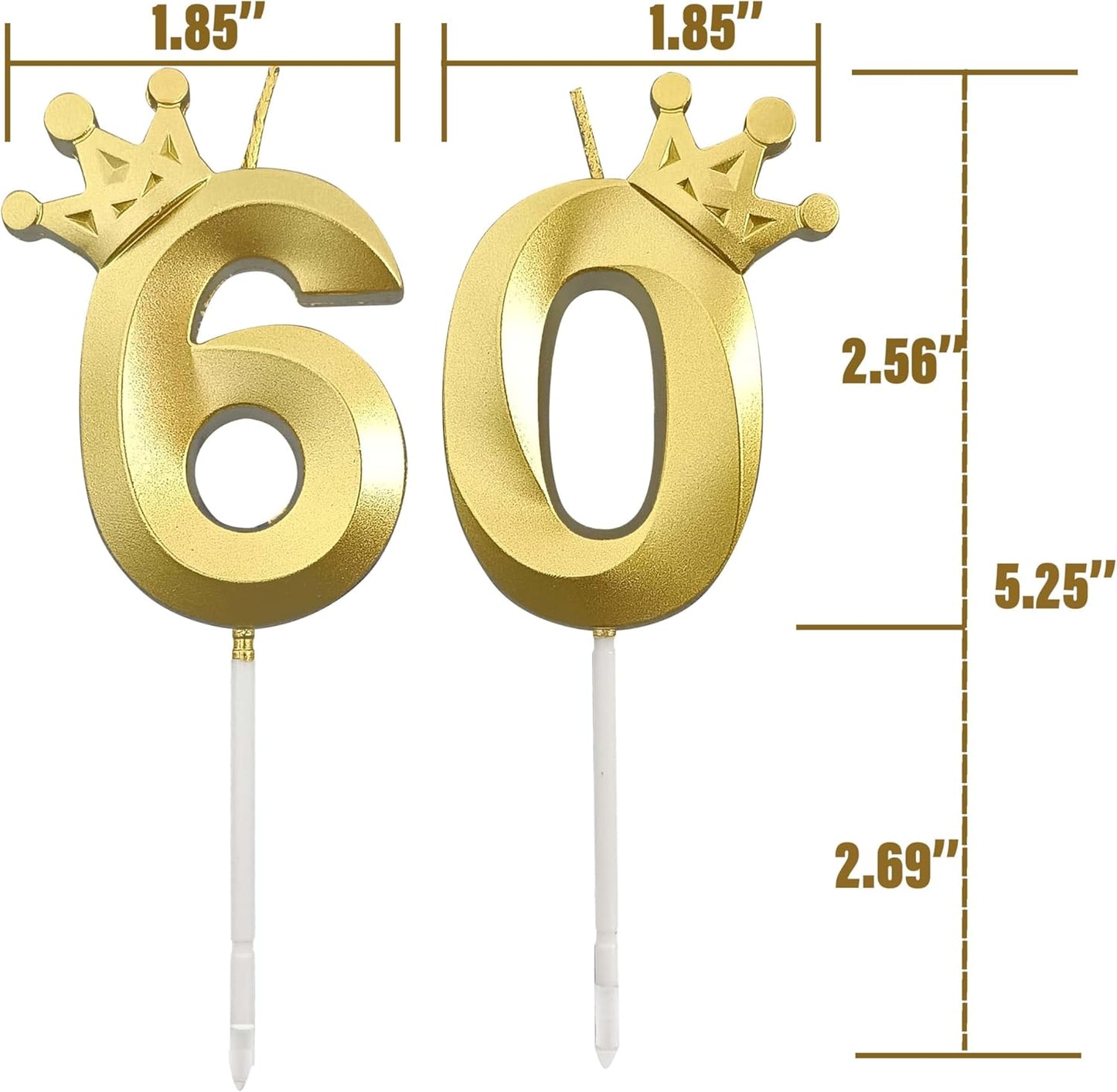 The Number 60 Gold Birthday Candles for Cake is Beautiful Number Candles for 60th Birthday Decorations for Man and Women(Gold-60, Crown)