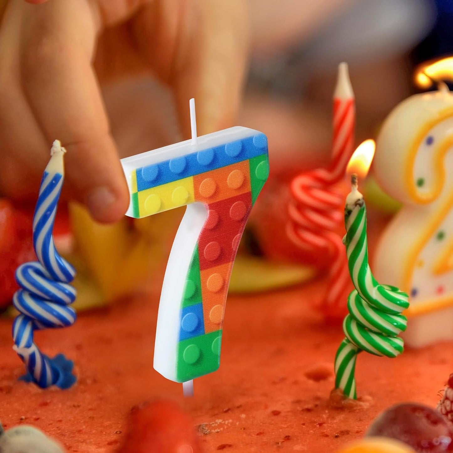Building Block Number 0-9 Birthday Cake Candle Numeral Birthday Sparkler Candles for Building Block Cake Topper for Party Decorations Supplies(Number 7)