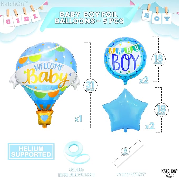 KatchOn, Welcome Baby Boy Balloons - 31 Inch, Pack of 5 Its A Boy Balloon Set | Balloons for Welcome Home Baby Boy Decorations | Baby shower decorations for boys