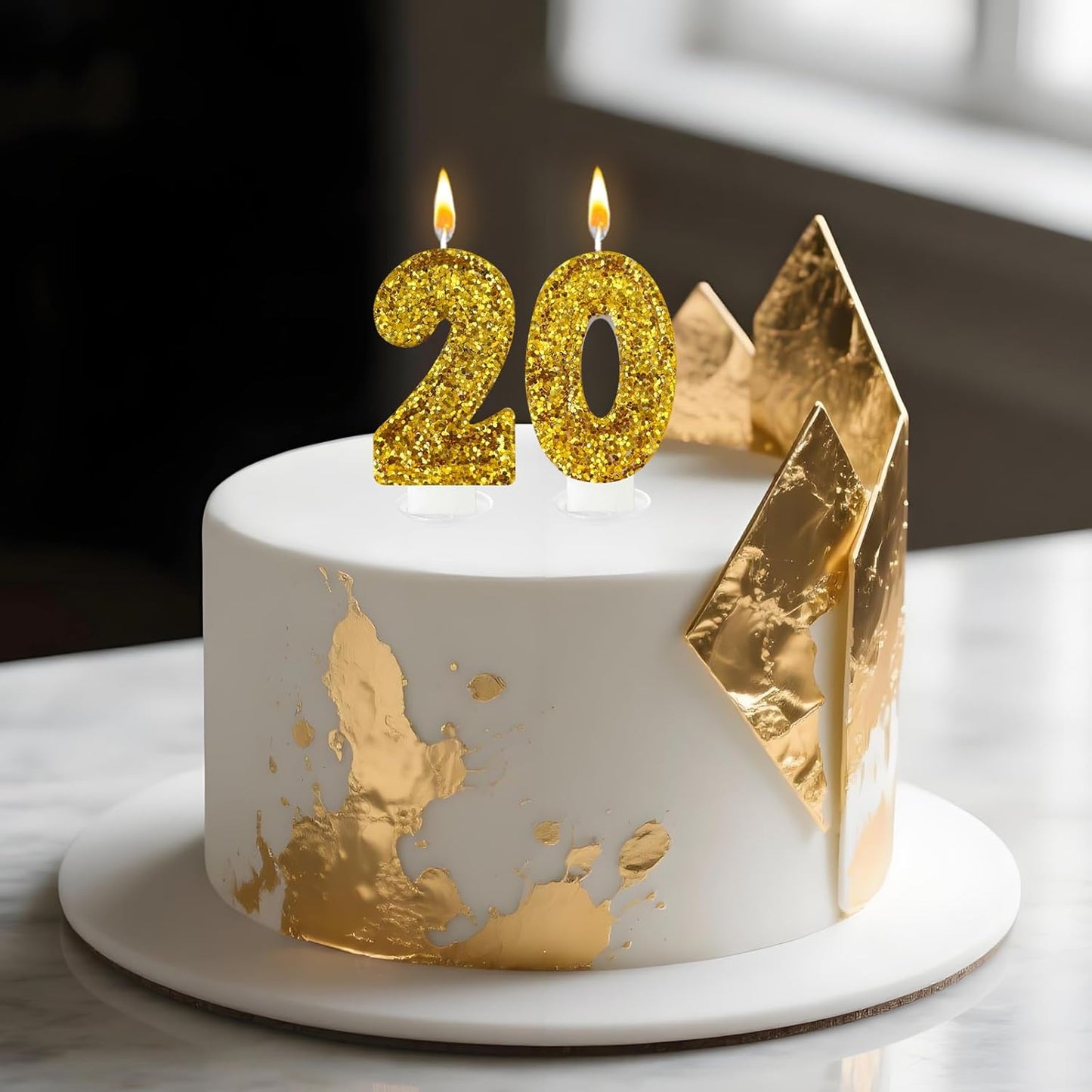 Birthday Number Candles, Glitter Number Candle Cake Decorations with Sequins, Cupcake Decorations for Girls, Women, Party Anniversary Celebrations (Number 2, Golden)