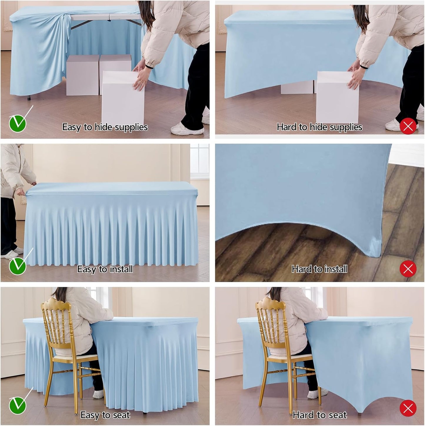 leegleri 2 Pack Baby Blue Fitted Table Clothes for 8 Foot Rectangle Tables, Wrinkle Free, Banquet Weddings Parties Skirts