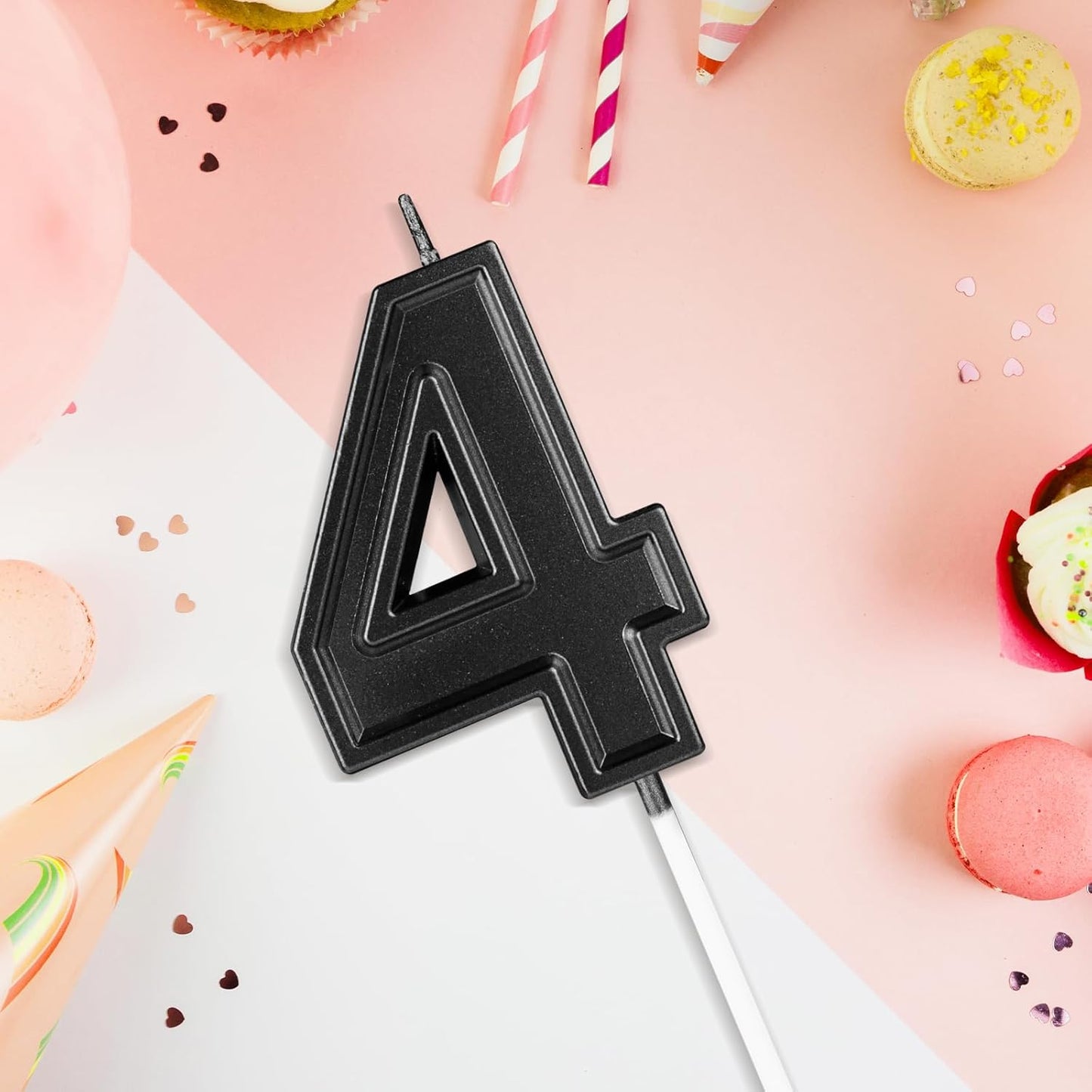 BEAN LIEVE Black Birthday Candles Number 4, Black Number Candles, Cake Number Candles for Birthday Parties and Wedding Anniversary Celebrations