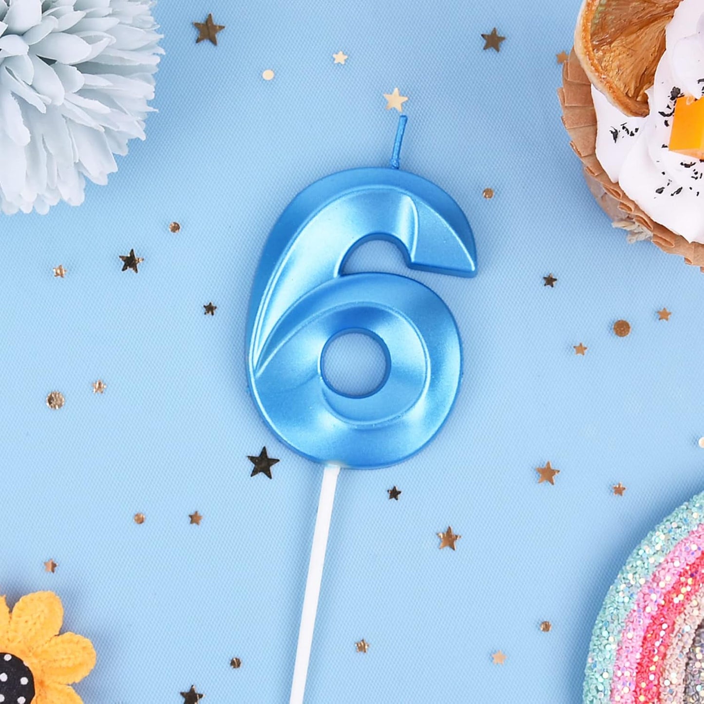 PHD CAKE 2.76 Inch Diamond Blue 6 Number Birthday Candles, Blue Number Candles, Cake Number Candles, Party Celebration