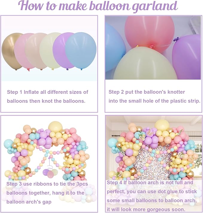 Pastel Balloon Garland Arch Kit, 162pcs Assorted Colors Pastel Latex Balloons for Rainbow Wedding Baby Shower Girls Princess Birthday Easter Unicorn Ice Cream Theme Party Decorations