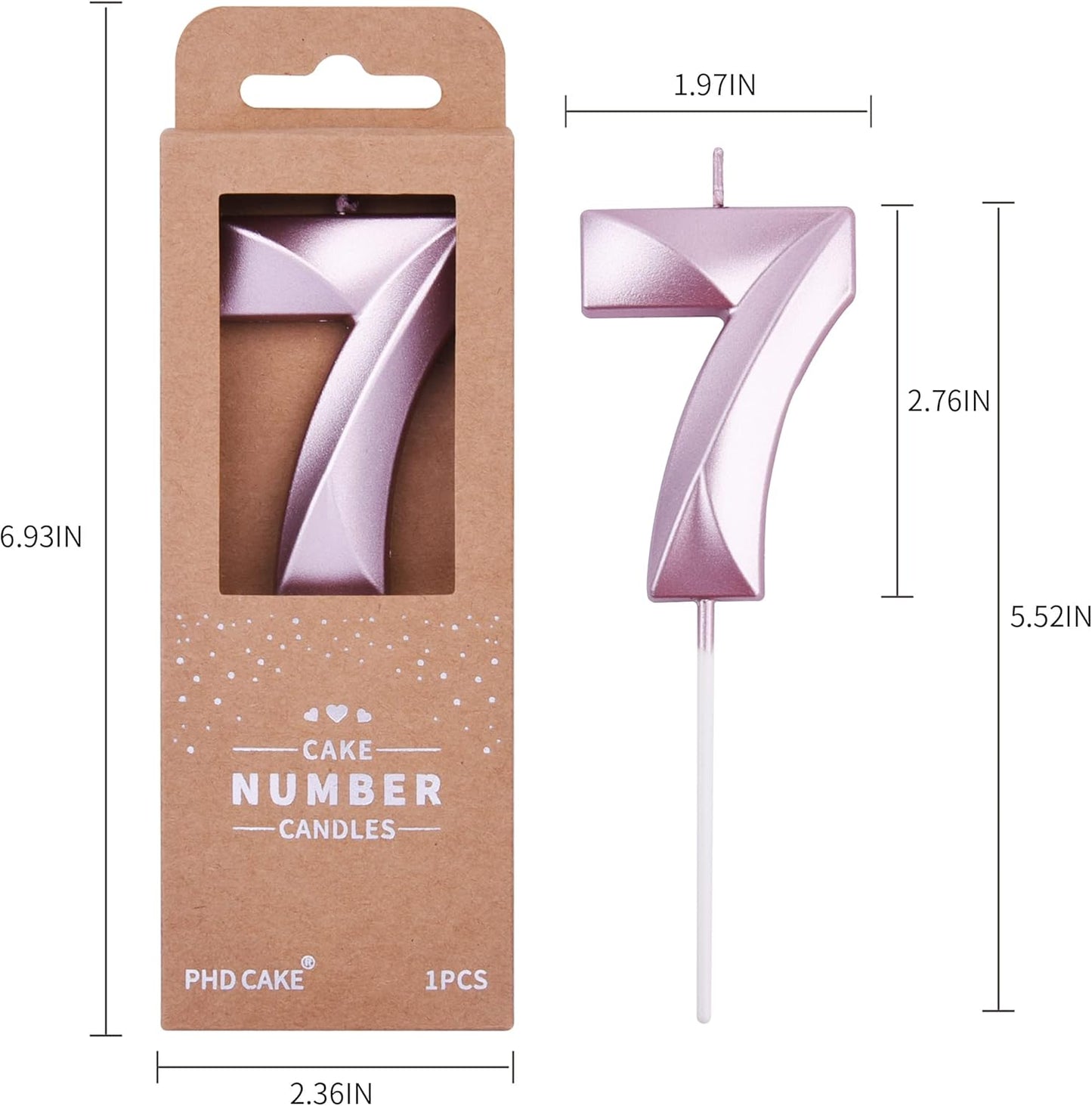 PHD CAKE 2.76 Inch Diamond Rose Gold 7 Number Birthday Candles, Rose Gold Number Candles, Cake Number Candles, Party Celebration