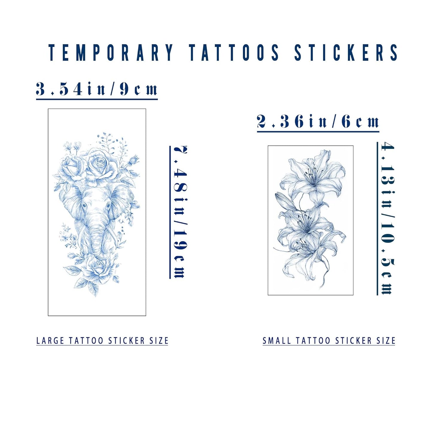 Women's Artistic Temporary Tattoos | Featuring Floral, Jellyfish, Elephant & Dragon-Head Patterns, Safe & Non-Toxic, Suitable for Daily Life, Parties & Travel (Sea Blue)