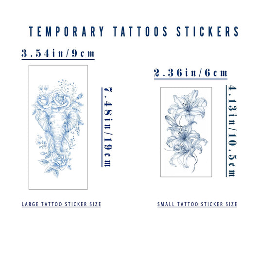 Women's Artistic Temporary Tattoos | Featuring Floral, Jellyfish, Elephant & Dragon-Head Patterns, Safe & Non-Toxic, Suitable for Daily Life, Parties & Travel (Sea Blue)