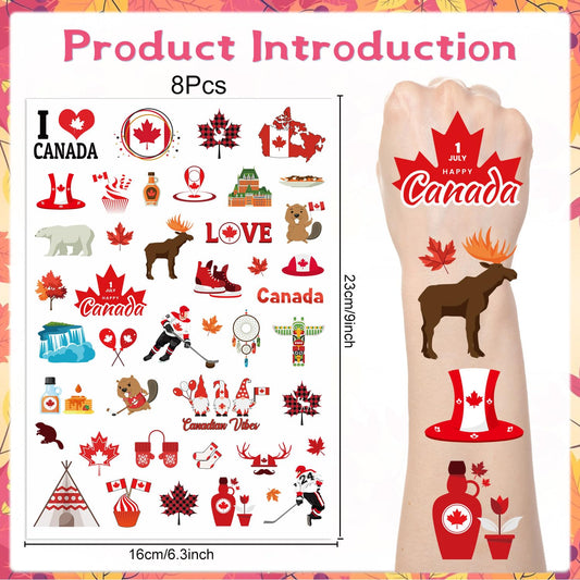 Canada Day Temporary Tattoo Stickers - Lovarywow 200+ Canada Birthday Party Decorations Canada Day Themed Party Favors Supplies Canadian Temporary Tattoos Stickers Gifts for Kids Prizes Rewards