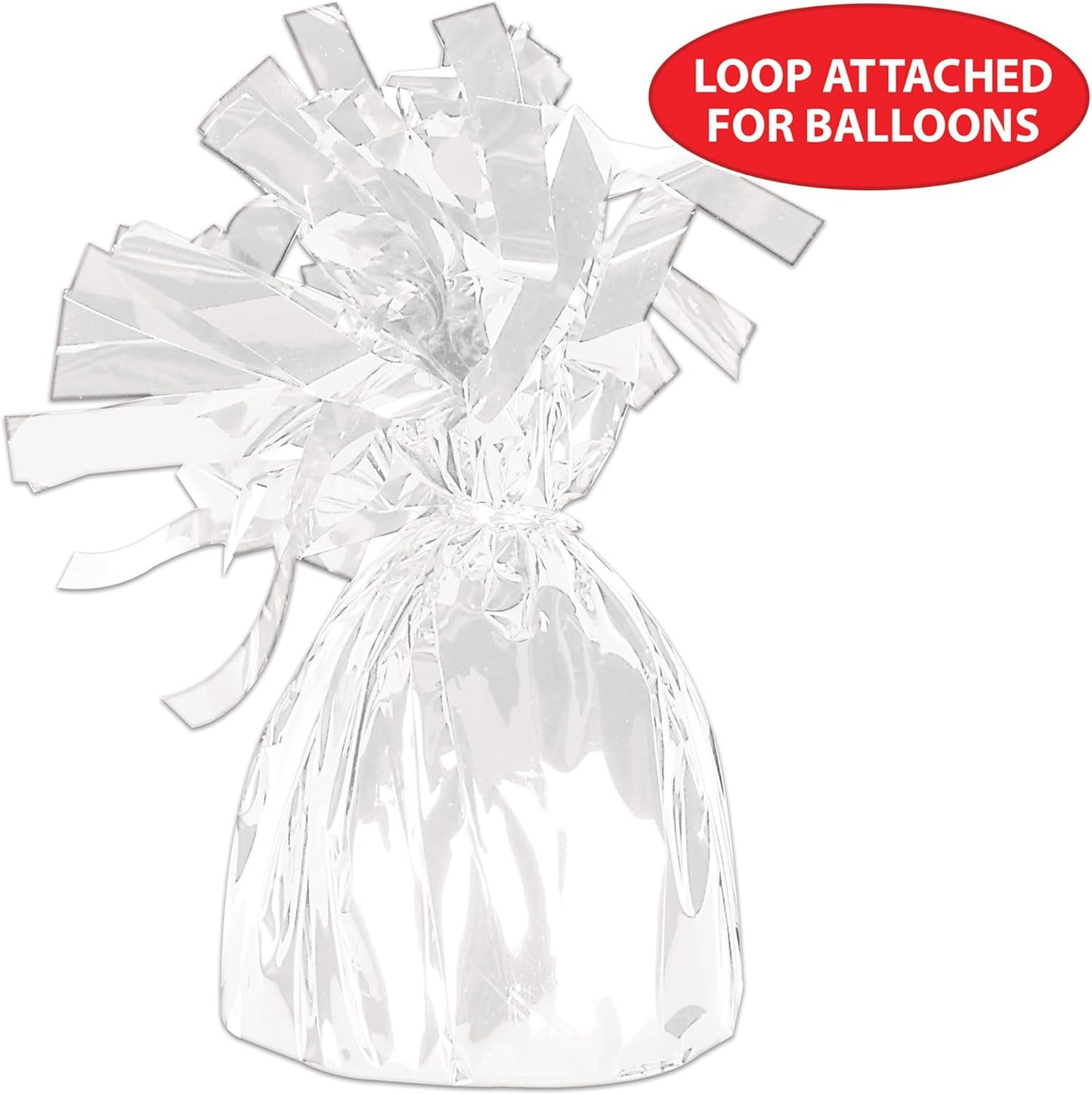 Beistle White Metallic Plastic Wrapped Balloon Weights For Birthday Parties, Weddings, Anniversaries, Table Décor, Celebrating With You Since 1900, 5.5" x 2.5", 6 Piece
