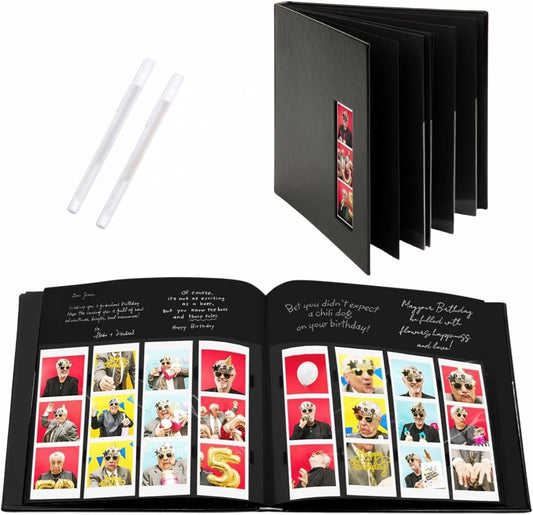 PBF (10 Pack) Photo Booth Album, Guest Book with 2x6 Clear Picture Inserts, Black Cover with Plastic Sleeves & Black Pages, Scrapbook Album for Photo Strips, Memory Book, Wedding, and Baby Showers