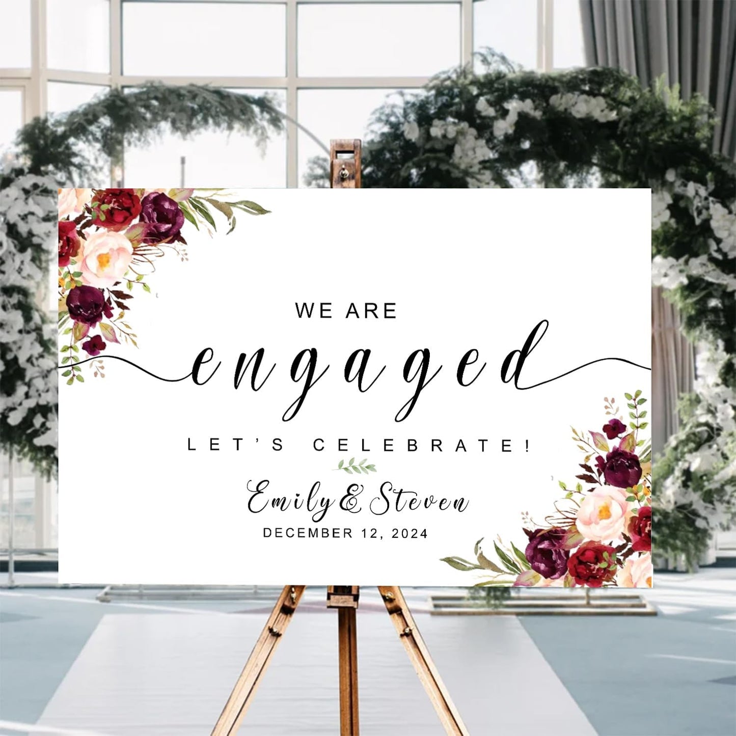 Engagement Welcome Sign, Engagement Decorations, Engagement Sign, We Are Engaged Sign, Wedding Welcome sign, Blush Pink and Burgundy, Engagement Decorations For Outside