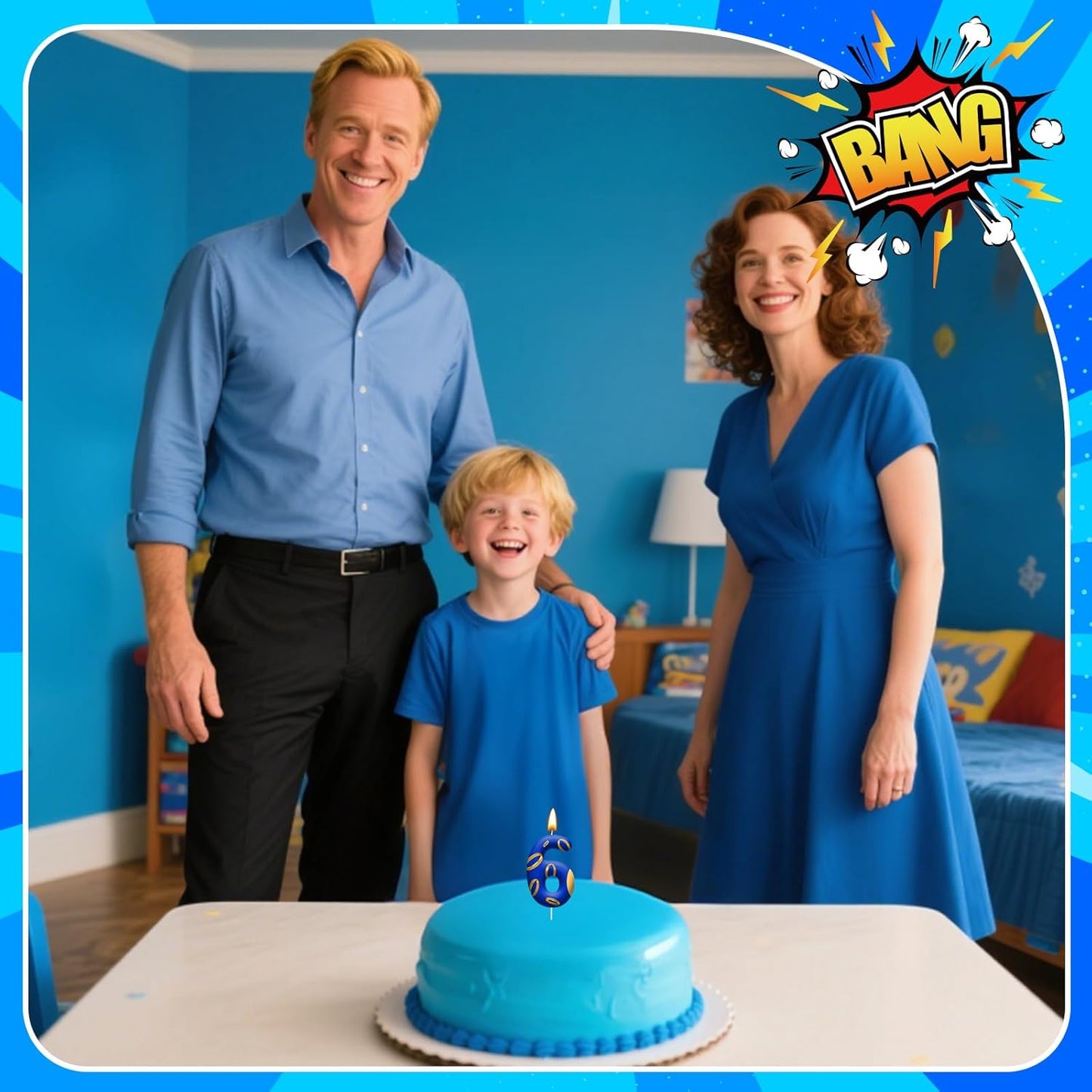 Birthday Cake Candles - Blue and Golden Ring Number Candles with Vibrant Designs for Boys & Girls, Theme Birthday Party Decorations,Cake Toppers for Theme Parties(Number 6)