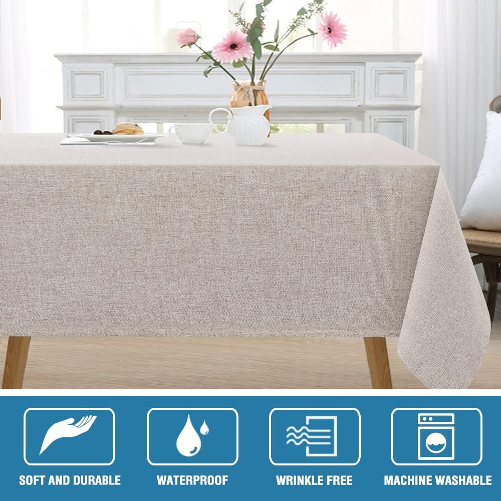 H.VERSAILTEX Linen Textured Tablecloth 60 x 120 Waterproof Decorative Table Cloth Spill-Proof Linen Look Cover for Party Table Extra Soft and Thick Fabric Wrinkle Free, Heather Sand