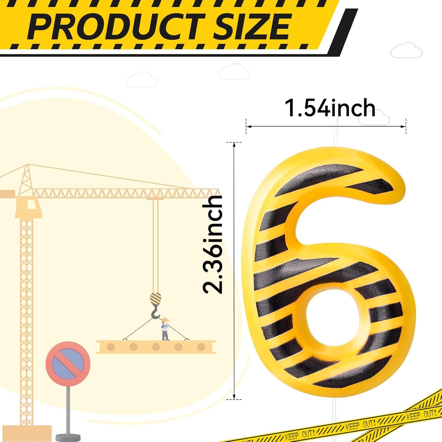 Construction Themed Birthday Candles Number 6 Candle Birthday Party Decoration Cake Topper for Construction Party Decoration Theme Party Supplies (Number 6)