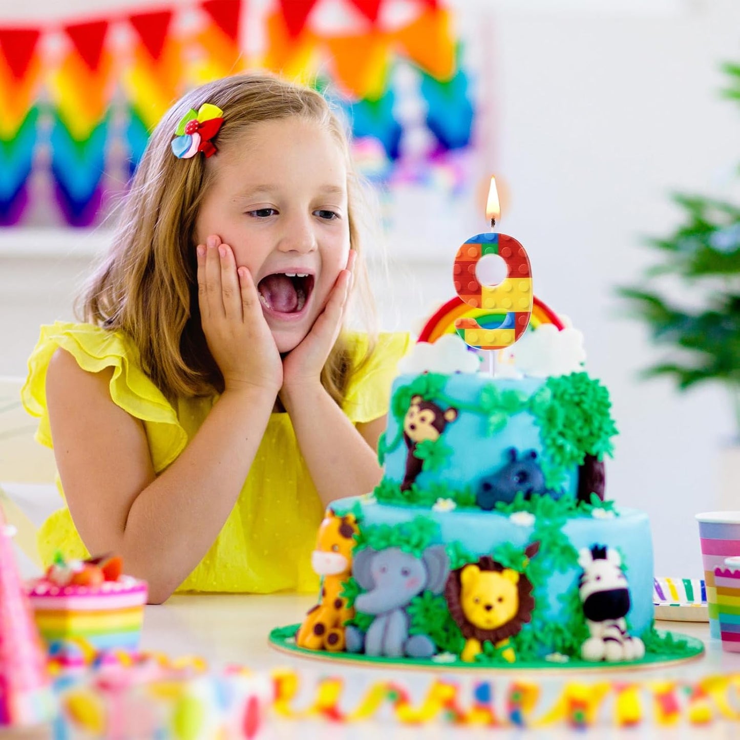 Building Block Number 0-9 Birthday Cake Candle Numeral Birthday Sparkler Candles for Building Block Cake Topper for Party Decorations Supplies(Number 9)