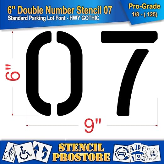 Pavement, Curb, and WheelStop Stencils - 6 inch Double Number Stencil - (07) - 6" x 9" x 1/8" (128 mil) - Pro-Grade
