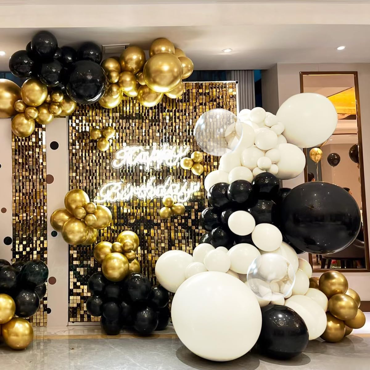 White Sand Black Balloons Arch Kit, 151Pcs Black Cream White and Bobo Balloons Garland 18 12 10 5 inch for Birthday Wedding Bridal Shower Bachelorette Anniversary Party Decorations