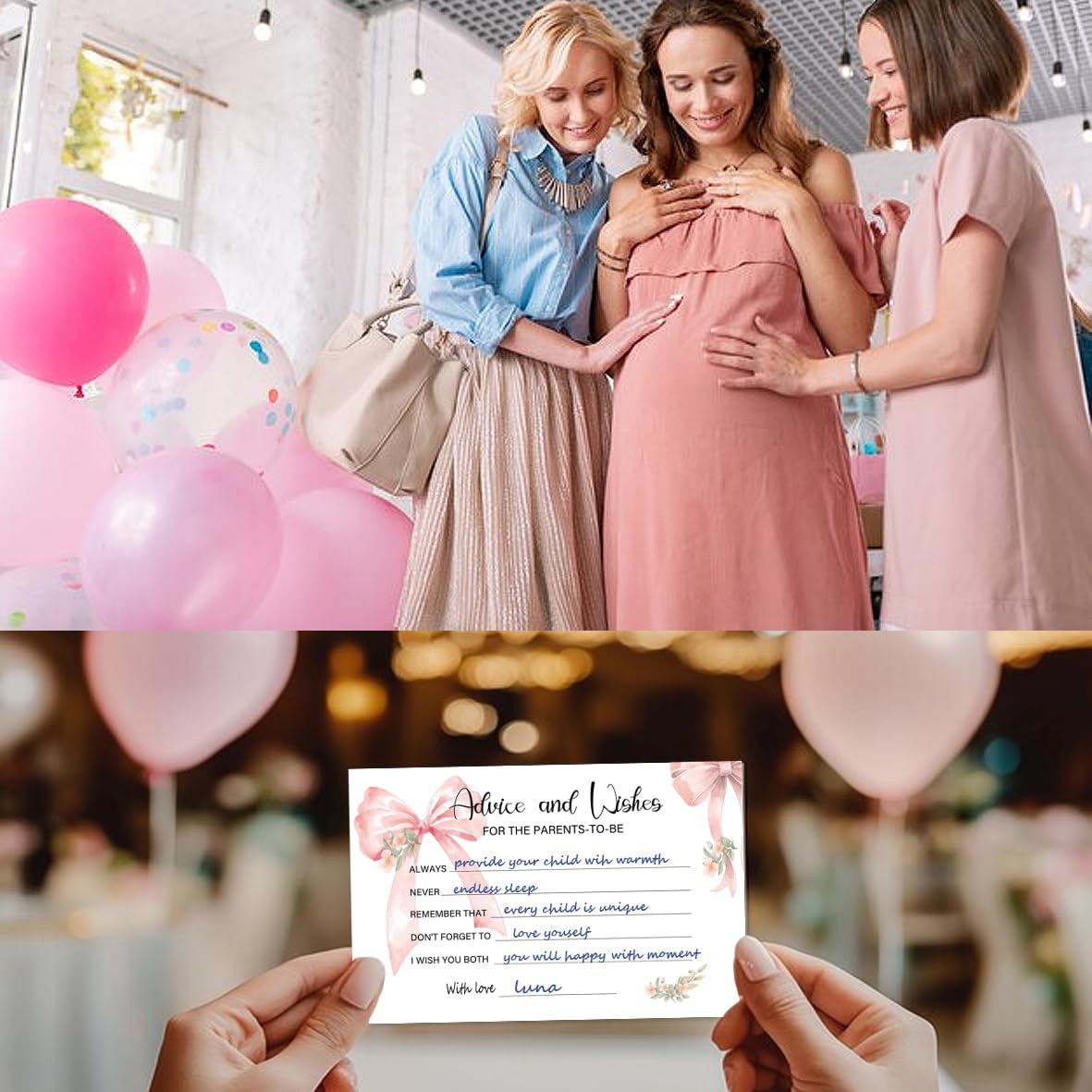 50Pcs Pink Bow Baby Shower Advice Cards for Baby Shower Games, Bow Advice and Wish Cards Box for New Parents Baby Shower Decorations Girl（Bow)