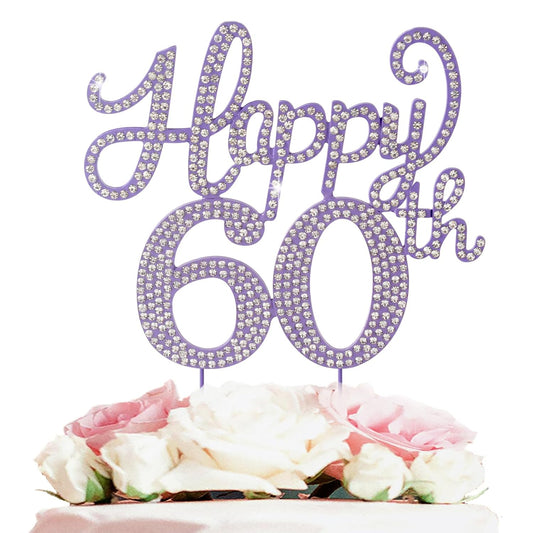 LASKYER Happy 60th Birthday Purple Rhinestone Cake Topper - 60th Birthday/Anniversary,Cheers to Sixty Years Old Bday Party Metal Sparkly Centerpieces Decorations.
