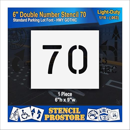 Pavement, Curb, and WheelStop Stencils - 6 inch Double Number Stencil - (70) - 6" x 9" x 1/16" (63 mil) - Light-Duty
