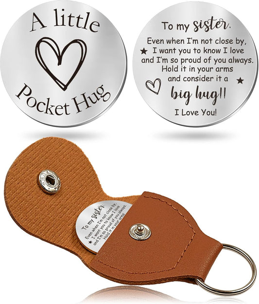 OUMILAN Pocket Hug Token Gifts for Men Boyfriend Girlfriend Inspirational Gift for Son Daughter Brother with Leather Keychain