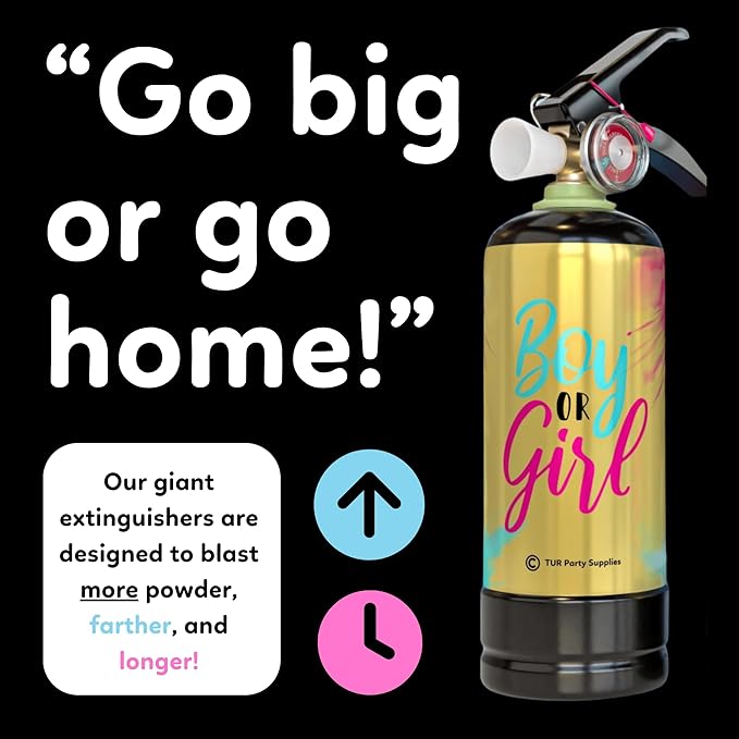 Blue Baby Gender Reveal Fire Extinguisher Smoke Bombs Powder Cannon Gold | 1 Blue | Fireworks Alternative | Biodegradable | Decorations for Photoshoots, Celebrations, Parties | TUR Party Supplies
