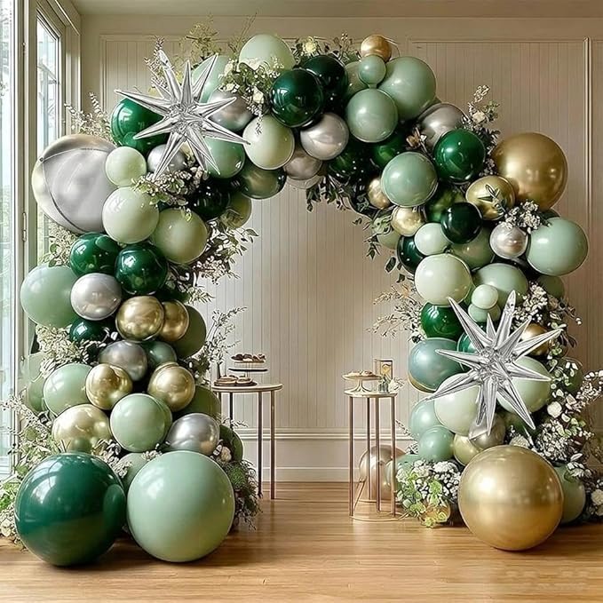 Emerald Green Gold Balloons Dark Green Silver Gold Balloon Arch Dusty Green Balloon Garland Kit for St. Patrick's Day Birthday Wedding Anniversary Graduation Party Decorations