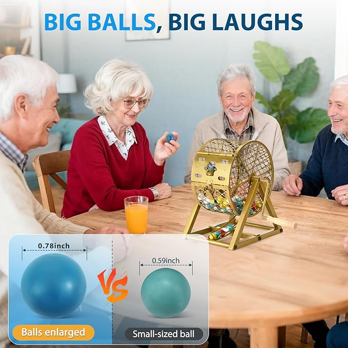 GADFISH Bingo Game Set, Bingo Sets Adults for Large Group Kids Seniors, 0.78" Bingo Balls with Steel Cage, 30 Cards, Board and Chips for Adults Parties, Game Night, Community