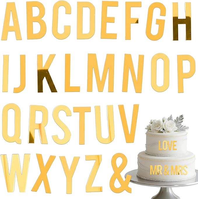 27PCS Custom Name Acrylic Letters Cake Toppers, DIY Personalized Cake Decoration For Birthday Wedding Anniversary Baby Shower Party Supplies(Gold)
