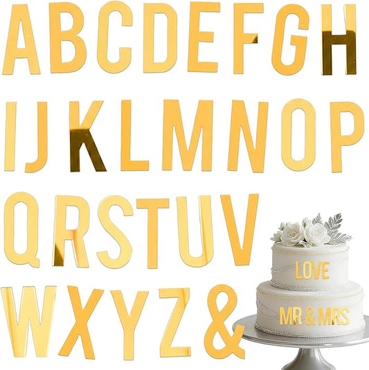 27PCS Custom Name Acrylic Letters Cake Toppers, DIY Personalized Cake Decoration For Birthday Wedding Anniversary Baby Shower Party Supplies(Gold)