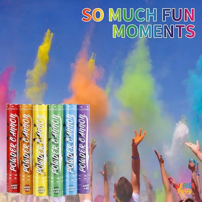 Rainbow Powder Cannon Poppers, WERISE Party Biodegradable Smoke Poppers Cannon 12 Inch Smoke Bombs for Photography, Celebrations, Festivals, Parties and Valentines Day 6 Pack