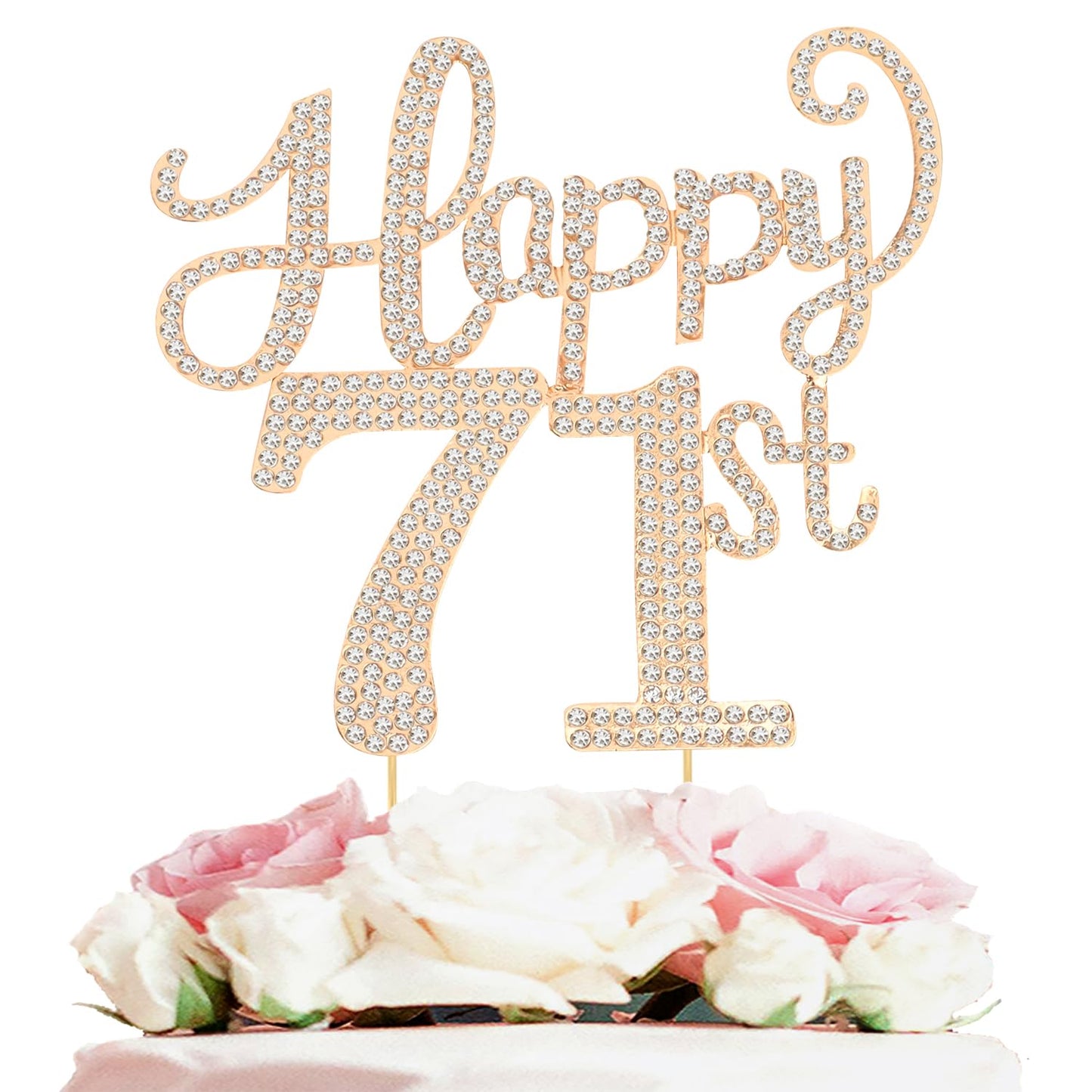 Happy 71st Birthday Decorations,71st Birthday Gold Rhinestone Cake Topper - Cheers to 71 Years Old Bday Party Metal Sparkly Cake Centerpieces Sign.