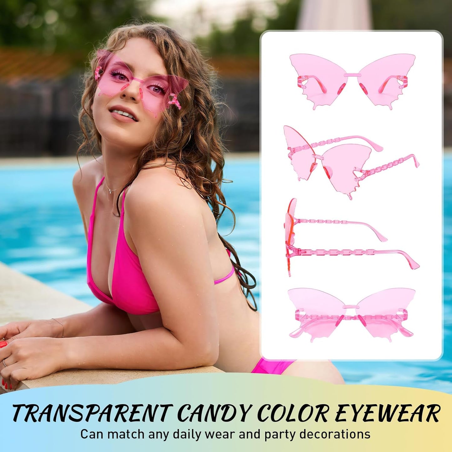 10/20 Pack Star/Heart Shape/Round/Butterfly/Cat Eye/Rectangle/Fire Rimless Tinted Party Sunglasses Color Glasses