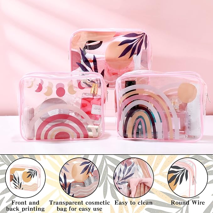 Cunno 6 Pcs Makeup Bags Gifts for Women Preppy Boho Smile Face Flamingo Clear Makeup Bags Cosmetic Transparent PVC Travel Toiletry Organizer for Birthday Party Favor(Boho Style)