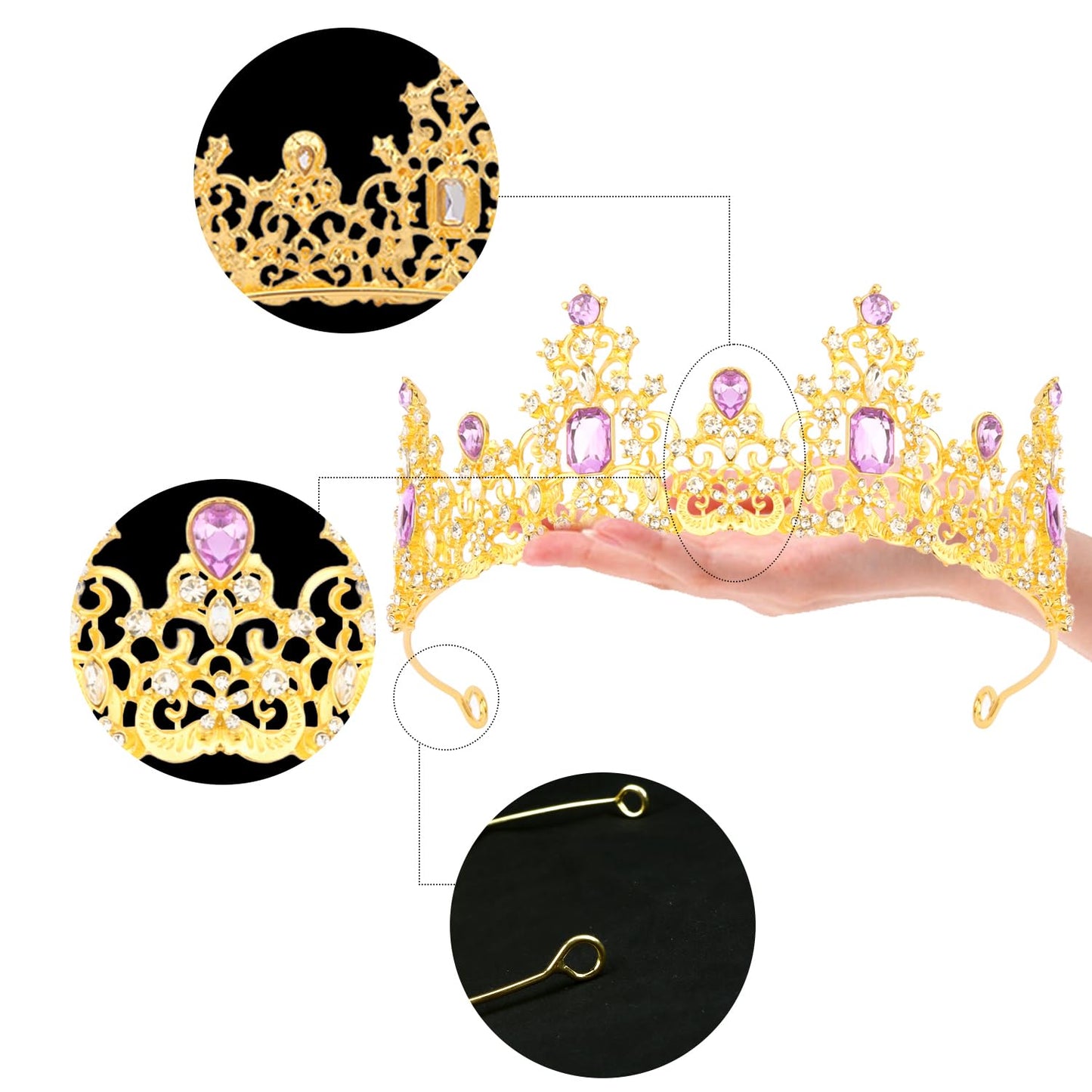 Didder Purple Gold Princess Crown Birthday Tiara Prom Queen Tiaras and Crowns for Women and Girls Halloween Costume Headpiece Hair Accessories